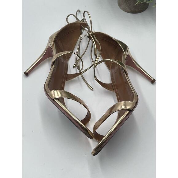 Aquazzura Gold Mirrored Patent Leather Strappy Heel Open Toe Sandals Sz 39/8 - Picture 7 of 12